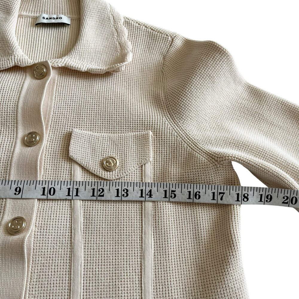 Sandro Paco Cream Waffle Knit Collared Button Front Cardigan Sweater Jacket - Picture 7 of 12